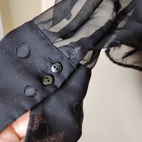 Vintage Como Sheer Black Blouse L Mesh Polka Dot Romantic Goth Fairy Grunge Y2K - Picture 4 of 7